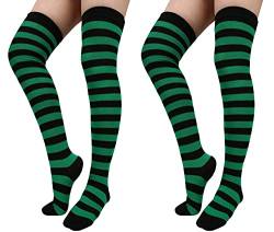 2 Paar St.Patrick's Day Socken Gestreifte Hohe Kniestrümpfe Overknee Socken Lange Röhrensocken für Frauen Mädchen Party Favor, schwarz / grün, Medium von Viyorshop