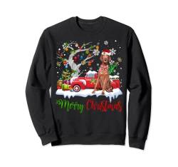 Roter Truck Merry Christmas Tree Vizsla Schlafanzug Sweatshirt von Vizsla Family Christmas Ornament Gifts