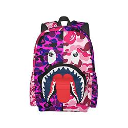 Vkaxopt Rucksack mit Haifischzähnen, Camouflage, Reise-Laptop-Tagesrucksack, große Kapazität, Büchertasche, modisch, langlebig, für Damen und Herren, PInk Shark, Tagesrucksäcke von Vkaxopt