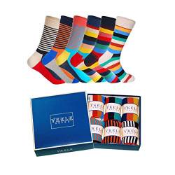 Vkele 6 Paar Bunte Socken (Streifen Muster) in Geschenkbox 39-42 Ideal als Geschenk Weihnachtsgeschenke für Männer und Frauen von Vkele