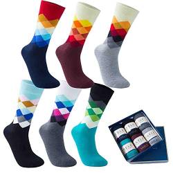 Vkele 6 Paar Fein Karierte Gemusterte Socken, Bunt Socken, Ideal als Weihnachtsgeschenke, Baumwolle, Gradient, 43-46, Kariert von Vkele