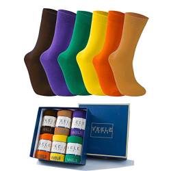 Vkele 6 Paar einfarbig Socken Geschenkpack, Ideal als Weihnachtsgeschenke, bunt Herrensocken, Baumwolle, Crew Socken, Braun, Organe, Dunkelgelb, Gelb, Grün, Lila, 43 44 45 46 von Vkele