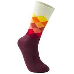 Vkele Fein Karierte Gemusterte Socken, Bunt Socken, Ideal als Geschenke, Baumwolle, Gelb/Rot, Gr. 43-46 43 44 45 46, 1 Paar von Vkele