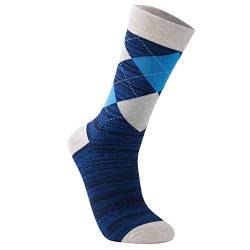 Vkele Fein Karierte Gemusterte Socken, Bunt Socken, Ideal als Geschenke, Baumwolle, Karo Socken, Gr. 39-42 39 40 41 42, Dunkelblau/Hellblau, 1 Paar von Vkele