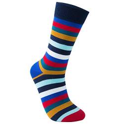 Vkele Herren Socken Streifen, Unisex, bunte Ringelsocken, Baumwolle, Ideal als Geschenke, Gr. 39 40 41 42, Blau 1 Paar von Vkele