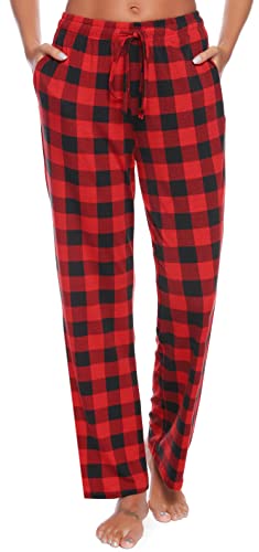 Vlazom Damen Karierte Schlafanzughose weich Pyjamahose für Frauen Jogginghose Lange blickdicht Sporthose(XL,A Stil-Rot) von Vlazom