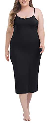Vlazom Damen Unterkleid in Übergrößen Sexy Negligee mit verstellbarem Träger Damen Unterrock(XL,StilA-Schwarz) von Vlazom