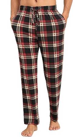 Vlazom Herren Schlafanzughose Karierte Pyjamahose Winter Freizeithose Lang Jogginghose（S,Stil C-Rot） von Vlazom