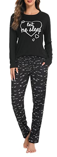 Vlazom Schlafanzug Langarm Winter Zweiteiliger Pyjama warm Set für Damen Zuhauseanzug Sleepwear(XXL,Stil D-Schwarz) von Vlazom
