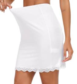 Vlazom Unterrock kurz Petticoat Knielang Halbrock für Damen Elegantes Unsichtbar Underskirt Spitze（38-40，Weiß） von Vlazom