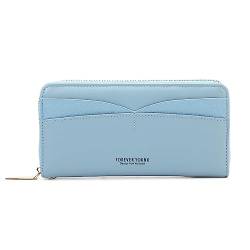 Vllcsla Brieftasche für Damen mit Vernünftiger Kapazität, Damen Leder Geldbörse Lange Clutch mit Abnehmbarem Handgelenk Marke und Mehreren Kartenfächern und Reißverschlusstasche (Blau) von Vllcsla