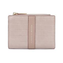 Vllcsla Damen Portemonnaie Kurz Kleine Größe mit Fotofenster, Mini Portemonnaie für Damen für Karten mit Reißverschlusstasche, Damen Kleine Bifold Leder Geldbörsen/Brieftaschen (Aprikose) von Vllcsla