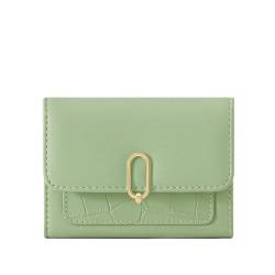 Vllcsla Kurze Damen-Brieftasche PU-Leder Kompakte dreifach gefaltete Brieftasche für Studentinnen, kleine Damen-Geldbörse mit Reißverschluss-Münzfach und Ausweisfenster (Grün) von Vllcsla
