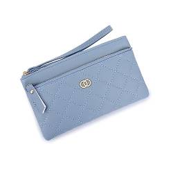 Vllcsla Portemonnaie für Frauen mit Abnehmbarer Handschlaufe & Reißverschluss, Leder Clutch Taschen für Frauen Fit Phone Less 6,5 Zoll, Damen Handy Geldbörse Brieftasche Geldbörse (Blau) von Vllcsla