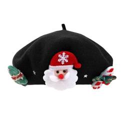 Weihnachts-Französisches Barett - Wollmützen, warme französische Barrette-Mütze,Süße süße Baskenmütze, Wintermütze, französische Haarspange für Damen Vllold von Vllold