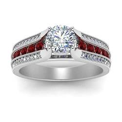 Vml Jewellers Erstellte Steine runder facettierter Rubin-Cz-Ring – 925er massiver Silberring Roter Rubin-Cz-Edelsteine-Ringe – Schmuckgeschenk zum Jubiläum von Vml Jewellers