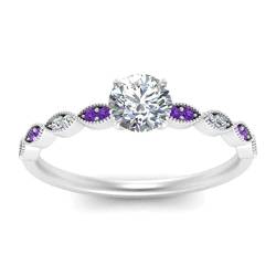 Vml Jewellers Erstellter Stein runder facettierter Amethyst Cz Ring – 925er massiver Silberring Lila Amethyst Cz Edelsteinring – schönes Schmuckgeschenk zur Verlobung von Vml Jewellers