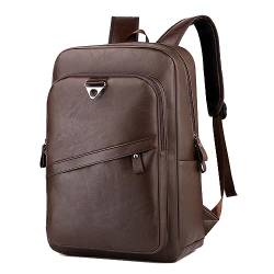 Vmokki Business Rucksack PU Leder 15,6 Zoll Laptop Rucksäcke Herren Damen Arbeit Schule Daypack Wasserdicht (Dunkelbraun) von Vmokki