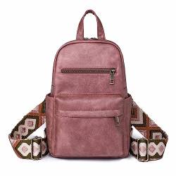 Vmokki Damen Rucksack Brusttasche 2 in 1 Breiter Gurt Klein Sling Bag Schulterrucksack PU Leder Daypack Crossbody Bag Elegant (Pink) von Vmokki