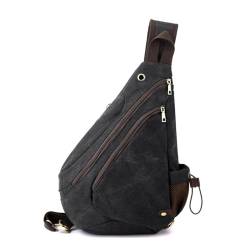 Vmokki Sling Bag Rucksack Canvas Damen Herren Vintage Brusttasche Schulterrucksack Umhängetasche für Freizeit Reise Wandern Fahrrad Schule (Schwarz) von Vmokki