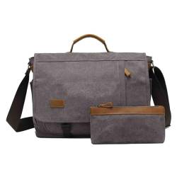 Vmokki Umhängetasche 15,6 Zoll Laptoptasche mit Zubehörtasche Canvas Herrentasche Schultertasche Messenger Bag Herren Vintage (Grau) von Vmokki