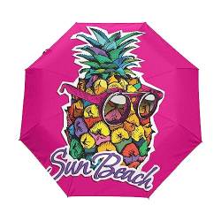 Ananas Früchte Kühlen Sommer Regenschirm Taschenschirm Kinder Jungen Mädchen UV-Schutz Auf-Zu Automatik Umbrella Verstärkt Winddichte Zusammenklappbar von Vnurnrn