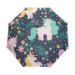 Baby Einhorn Mit Blumen Regenschirm Taschenschirm Kinder Jungen Mädchen UV-Schutz Auf-Zu Automatik Umbrella Verstärkt Winddichte Zusammenklappbar von Vnurnrn