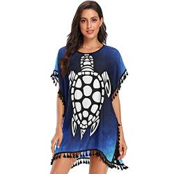 Blaue Schildkröte Damen Strandkleid Bikini Cover Up Sommer Chiffon Bademode Strand Vertuschen Shirt von Vnurnrn