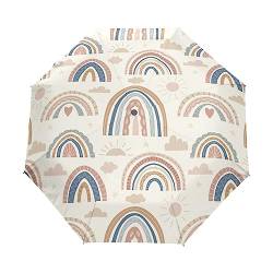 Braun Regenbogen Berg Sonne Regenschirm Taschenschirm Kinder Jungen Mädchen UV-Schutz Auf-Zu Automatik Umbrella Verstärkt Winddichte Zusammenklappbar von Vnurnrn