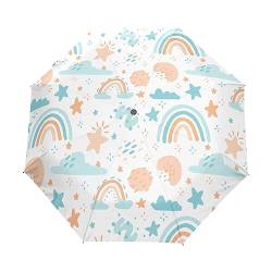 Cartoon Mountain Regenbogen Stern Sonne Regenschirm Taschenschirm Kinder Jungen Mädchen UV-Schutz Auf-Zu Automatik Umbrella Verstärkt Winddichte Zusammenklappbar von Vnurnrn