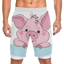 Cartoon Pink Schwein Badeshorts Badehose Sporthose Boardshorts mit Mesh-Futter für Jungs Männer von Vnurnrn