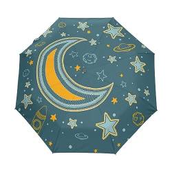 Das Mond-Weltraum Regenschirm Taschenschirm Kinder Jungen Mädchen UV-Schutz Auf-Zu Automatik Umbrella Verstärkt Winddichte Zusammenklappbar. von Vnurnrn