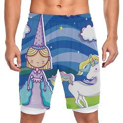 Einhorn Regenbogen Cartoon Badeshorts Badehose Sporthose Boardshorts mit Mesh-Futter für Jungs Männer von Vnurnrn