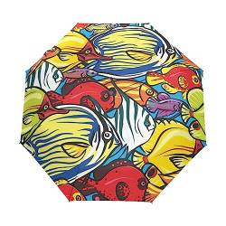 Fisch Tiere Meer Liebenswert Regenschirm Taschenschirm Kinder Jungen Mädchen UV-Schutz Auf-Zu Automatik Umbrella Verstärkt Winddichte Zusammenklappbar von Vnurnrn