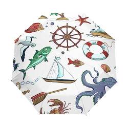 Fischwellen Boot Strand Regenschirm Taschenschirm Kinder Jungen Mädchen UV-Schutz Auf-Zu Automatik Umbrella Verstärkt Winddichte Zusammenklappbar von Vnurnrn