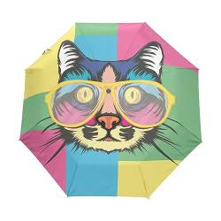 Kleine Katze Regenschirm Taschenschirm Kinder Jungen Mädchen UV-Schutz Auf-Zu Automatik Umbrella Verstärkt Winddichte Zusammenklappbar von Vnurnrn