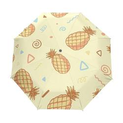 Kunst Ananas Früchte Punkte Regenschirm Taschenschirm Kinder Jungen Mädchen UV-Schutz Auf-Zu Automatik Umbrella Verstärkt Winddichte Zusammenklappbar von Vnurnrn