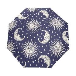 Kunst Der Indische Stern Sonne Mond Regenschirm Taschenschirm Kinder Jungen Mädchen UV-Schutz Auf-Zu Automatik Umbrella Verstärkt Winddichte Zusammenklappbar von Vnurnrn