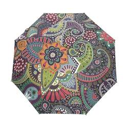 Kunst Europäische Blumen Regenschirm Taschenschirm Kinder Jungen Mädchen UV-Schutz Auf-Zu Automatik Umbrella Verstärkt Winddichte Zusammenklappbar von Vnurnrn