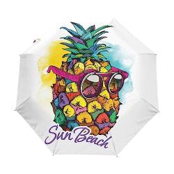 Kunst Früchte Ananas Aquarelle Regenschirm Taschenschirm Kinder Jungen Mädchen UV-Schutz Auf-Zu Automatik Umbrella Verstärkt Winddichte Zusammenklappbar von Vnurnrn