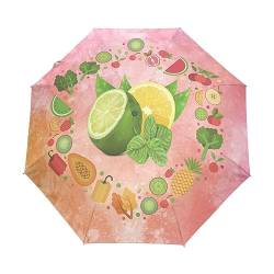 Kunst Orangen Zitronenfrüchte Regenschirm Taschenschirm Kinder Jungen Mädchen UV-Schutz Auf-Zu Automatik Umbrella Verstärkt Winddichte Zusammenklappbar von Vnurnrn