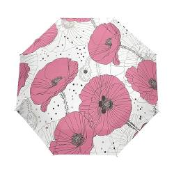 Kunst Rosa Blumen Blühen Regenschirm Taschenschirm Kinder Jungen Mädchen UV-Schutz Auf-Zu Automatik Umbrella Verstärkt Winddichte Zusammenklappbar von Vnurnrn