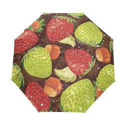 Kunst Schöne Geschenke Erdbeeren Früchte Regenschirm Taschenschirm Kinder Jungen Mädchen UV-Schutz Auf-Zu Automatik Umbrella Verstärkt Winddichte Zusammenklappbar von Vnurnrn