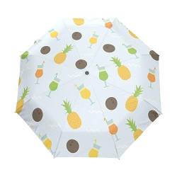 Kunst Süß Ananas Früchte Regenschirm Taschenschirm Kinder Jungen Mädchen UV-Schutz Auf-Zu Automatik Umbrella Verstärkt Winddichte Zusammenklappbar von Vnurnrn