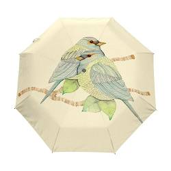 Kunst Vogelblätter Regenschirm Taschenschirm Kinder Jungen Mädchen UV-Schutz Auf-Zu Automatik Umbrella Verstärkt Winddichte Zusammenklappbar von Vnurnrn