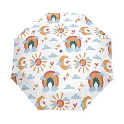 Regenbogen Sonne Mond Wolken Cartoon Regenschirm Taschenschirm Kinder Jungen Mädchen UV-Schutz Auf-Zu Automatik Umbrella Verstärkt Winddichte Zusammenklappbar von Vnurnrn