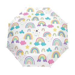 Regenbogen Wetter Wolken Süß Regenschirm Taschenschirm Kinder Jungen Mädchen UV-Schutz Auf-Zu Automatik Umbrella Verstärkt Winddichte Zusammenklappbar von Vnurnrn