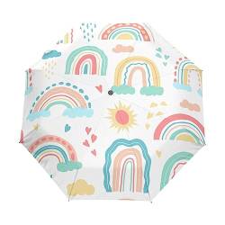 Regenbogen Wolken Der Sonne Regenschirm Taschenschirm Kinder Jungen Mädchen UV-Schutz Auf-Zu Automatik Umbrella Verstärkt Winddichte Zusammenklappbar von Vnurnrn