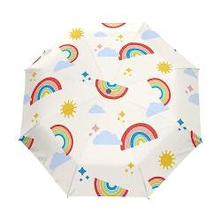 Regenbogenwolke Gelbe Sonne Regenschirm Taschenschirm Kinder Jungen Mädchen UV-Schutz Auf-Zu Automatik Umbrella Verstärkt Winddichte Zusammenklappbar von Vnurnrn