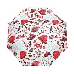 Rote Pflanzen Regenschirm Taschenschirm Kinder Jungen Mädchen UV-Schutz Auf-Zu Automatik Umbrella Verstärkt Winddichte Zusammenklappbar von Vnurnrn